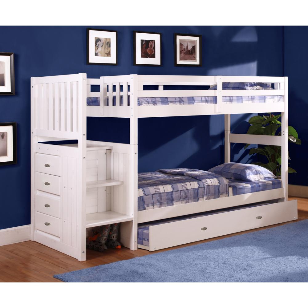 Solid Pine Mission Staircase Twin over Twin Bunk Bed with Four Drawer Chest. Picture 4