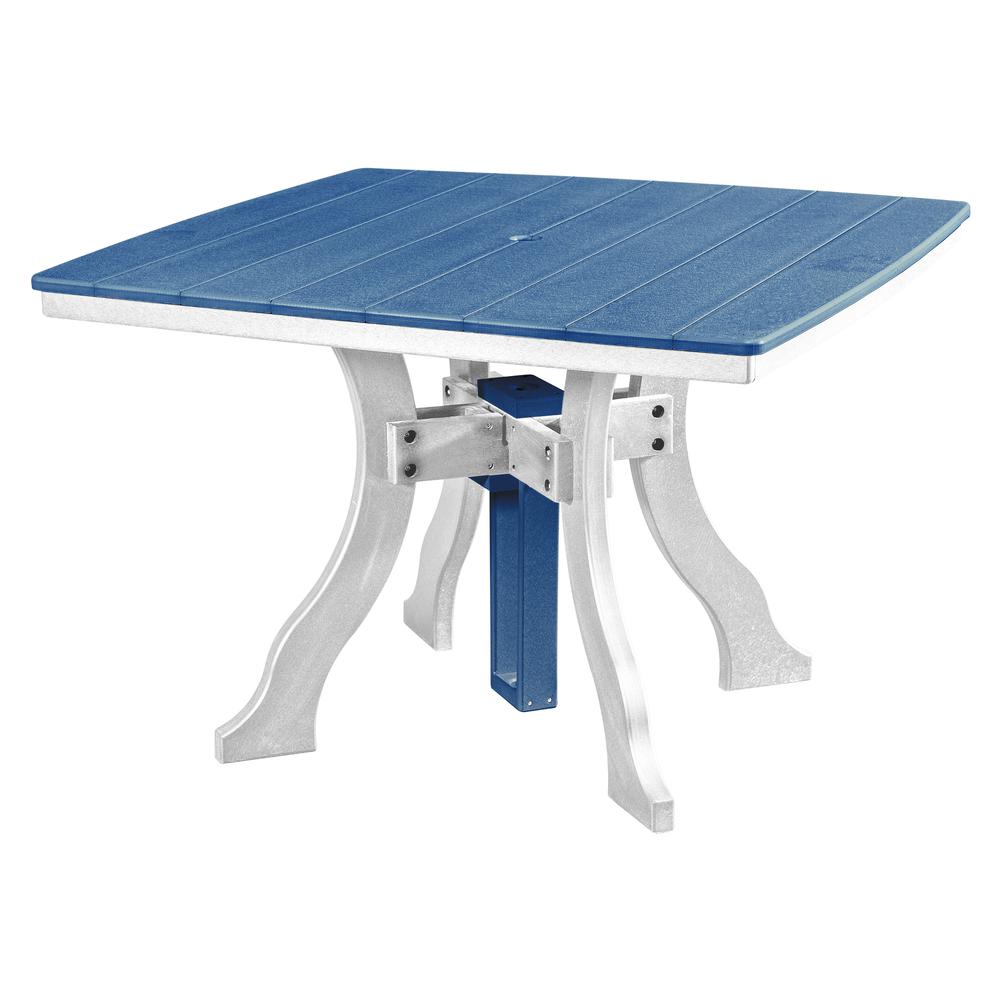 Dining Height Square Table in Blue with a White Base. Picture 1