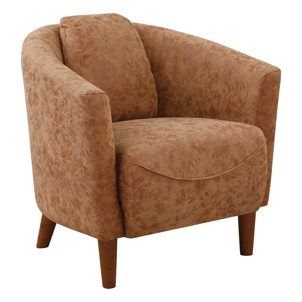 Aron Tub Chair in Brown Faux Leather and Coffee Finish Legs, ARN-P42. Picture 1