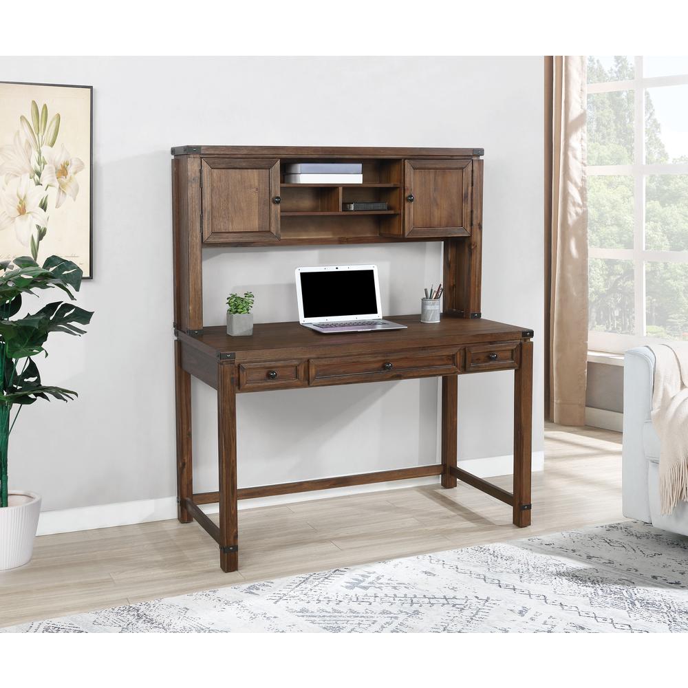 OS Home and Office Furniture Model BTDH2937-BR Desk with Hutch in Brushed Walnut Wood Veneer. Picture 3