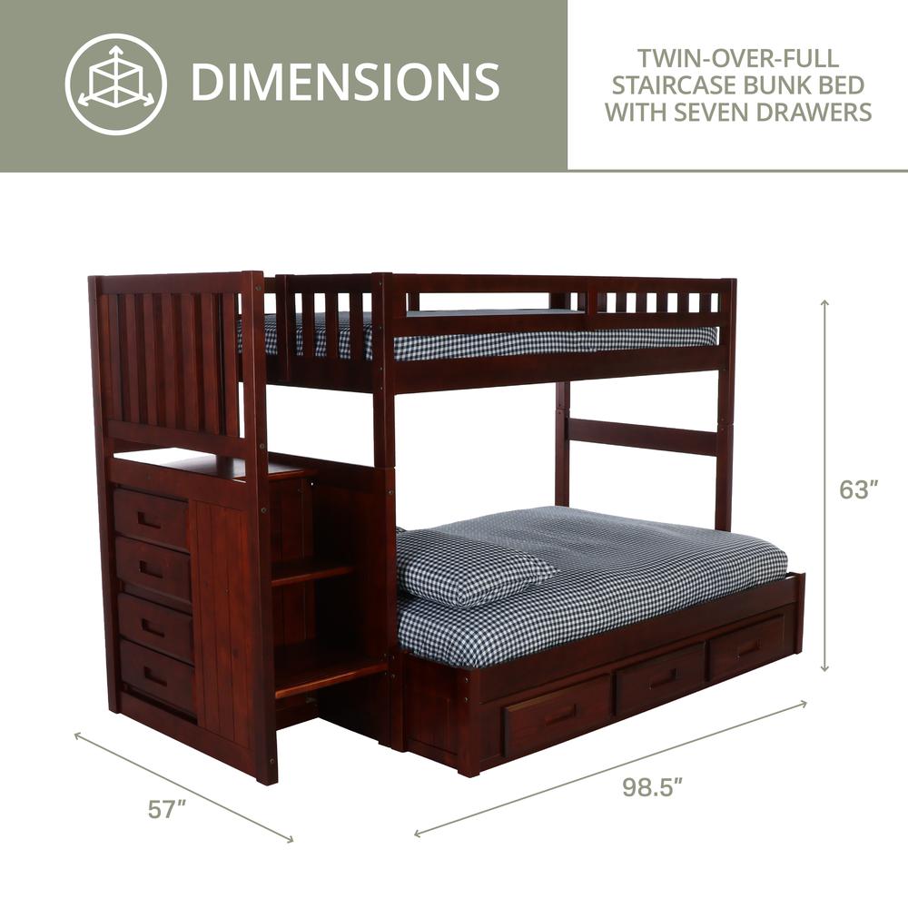 Solid Pine Mission Staircase Twin over Full Bunk Bed with Seven Drawers. Picture 5