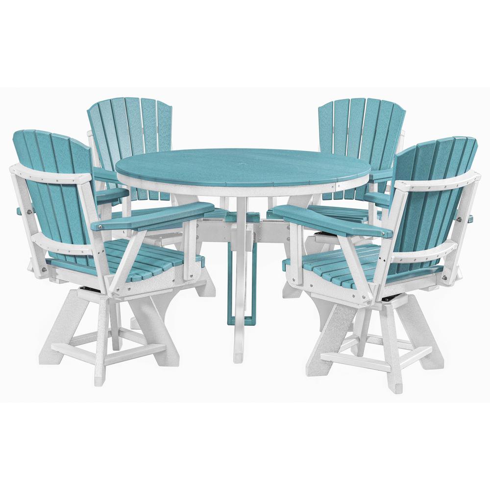 Five Piece Round Dining Height Dining Set in Aruba Blue with a White Base. Picture 2