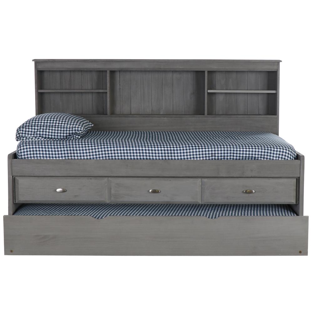 OS Home and Office Furniture Model 83222-3-KD, Solid Pine Twin Daybed with Three Drawers and Twin Trundle in Charcoal Gray. Picture 4