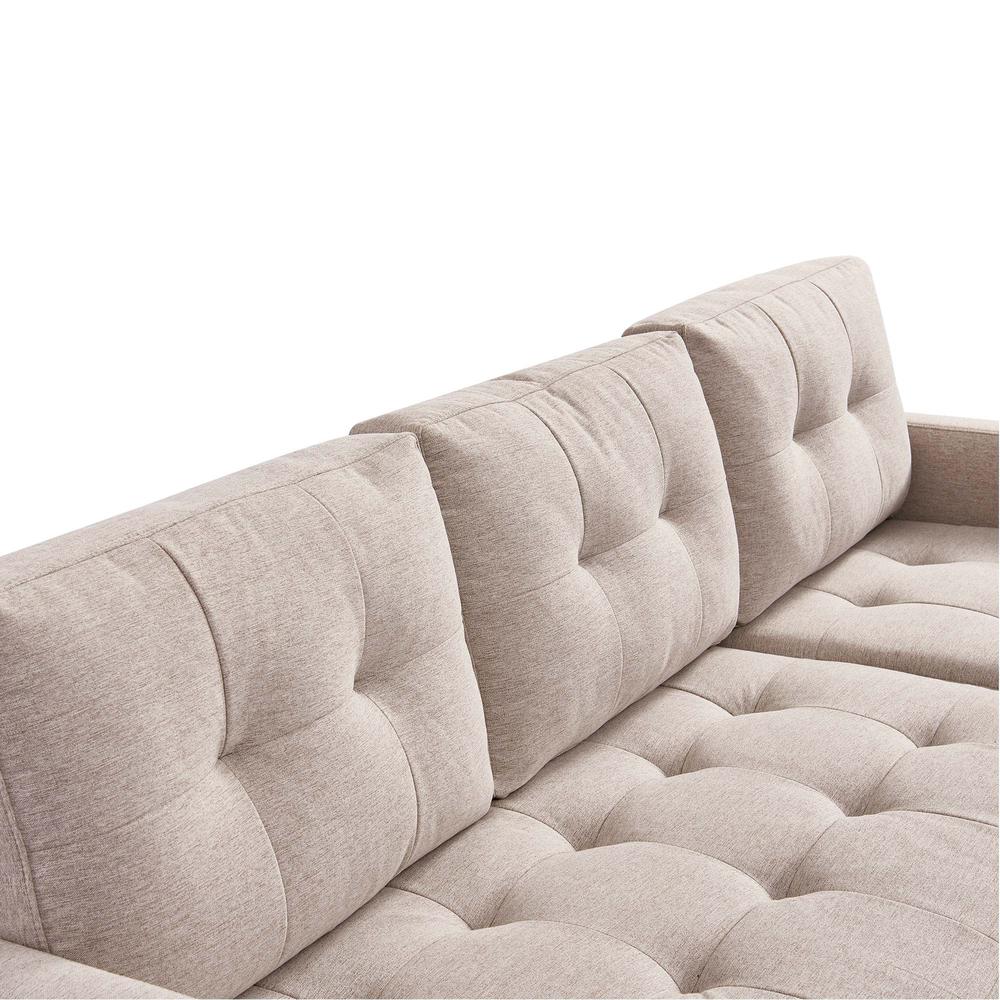 Two Piece Upholstered Tufted L Shaped Sectional with Ottoman in Beige. Picture 6