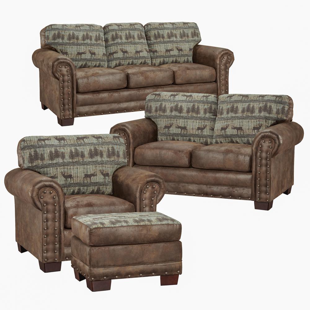 American Furniture Classics Model 8500-90S Deer Teal Lodge 4-Piece Set with Sleeper. Picture 1