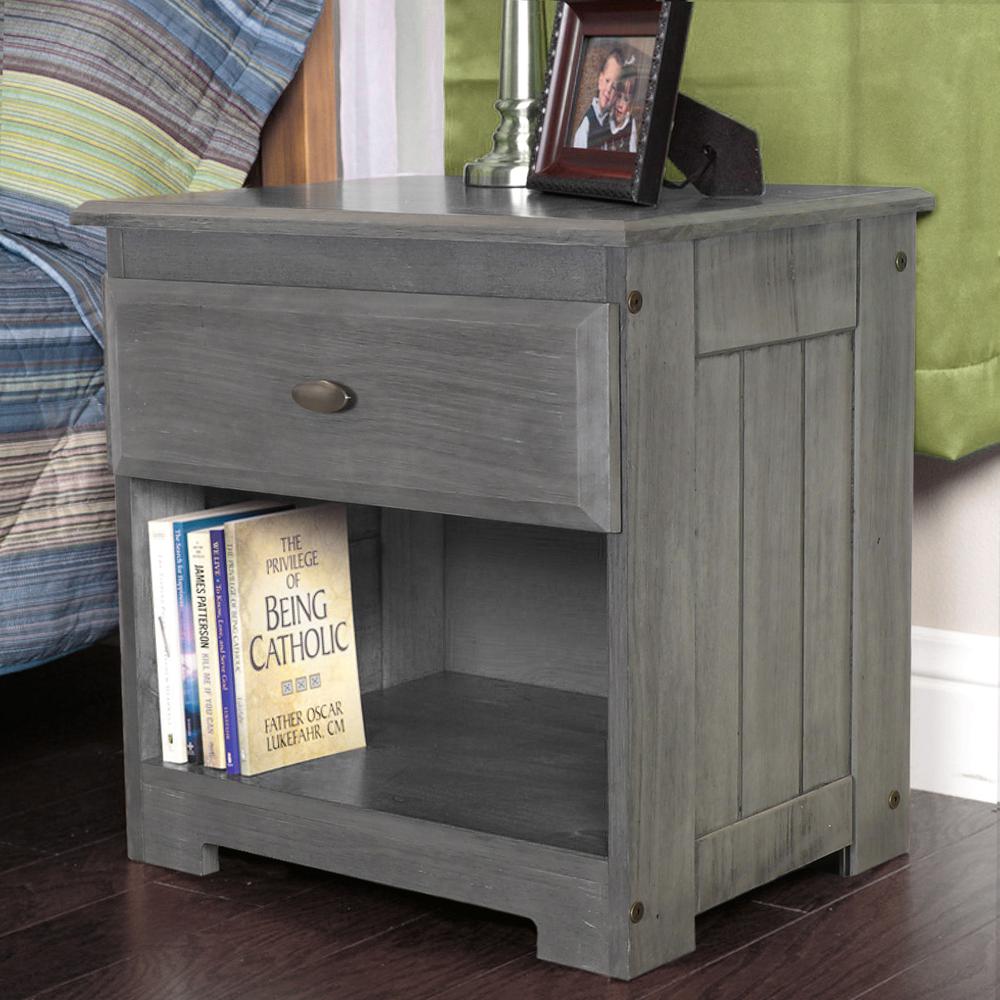 American Furniture Classics Model 83260KD Solid Pine One Drawer Night Stand in Charcoal Gray. Picture 5