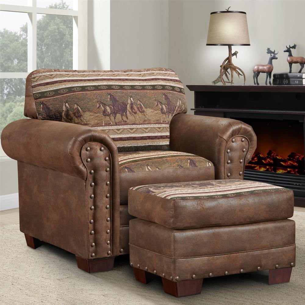 Wild Horses Arm Chair with Matching Ottoman. Picture 7