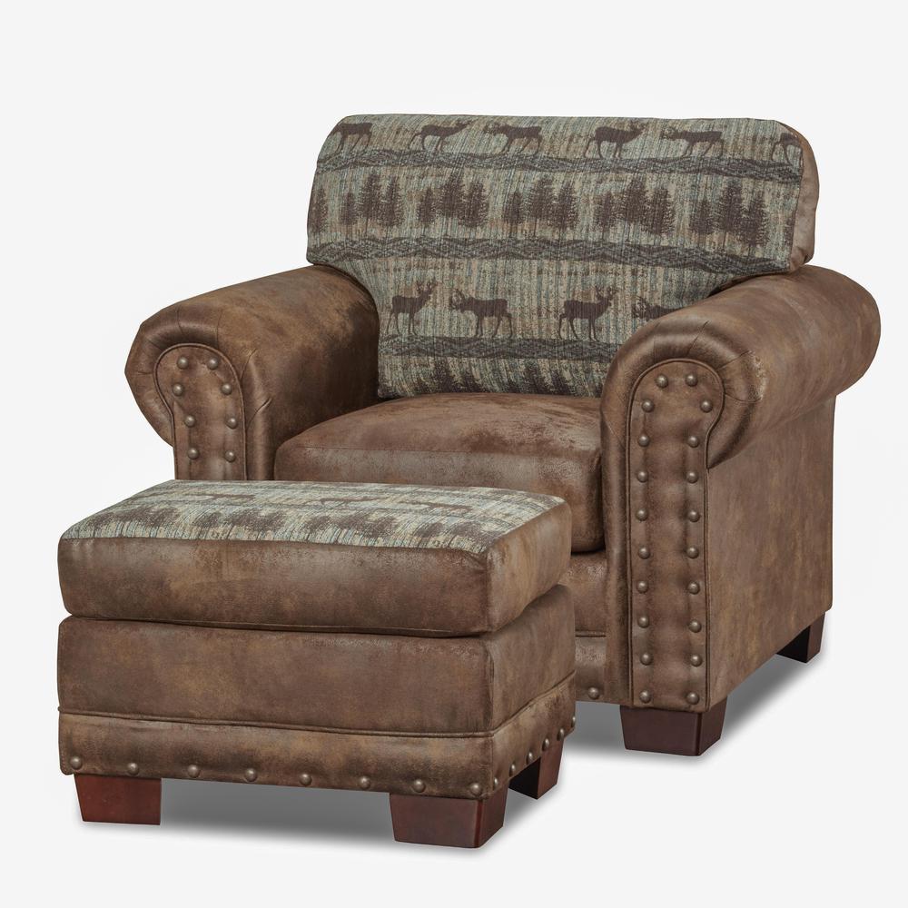 Deer Teal Tapestry Lodge Arm Chair with Matching Ottoman. Picture 1