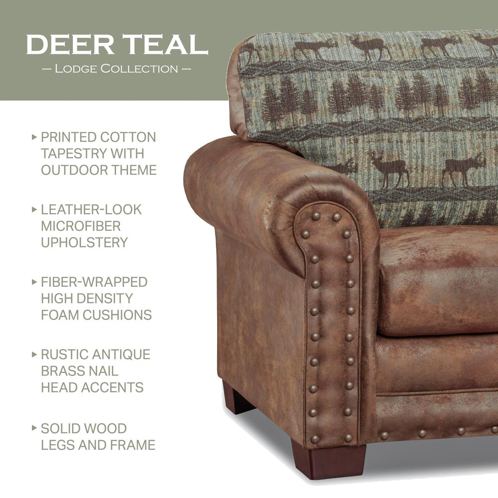 Deer Teal Tapestry Lodge Arm Chair with Matching Ottoman. Picture 11