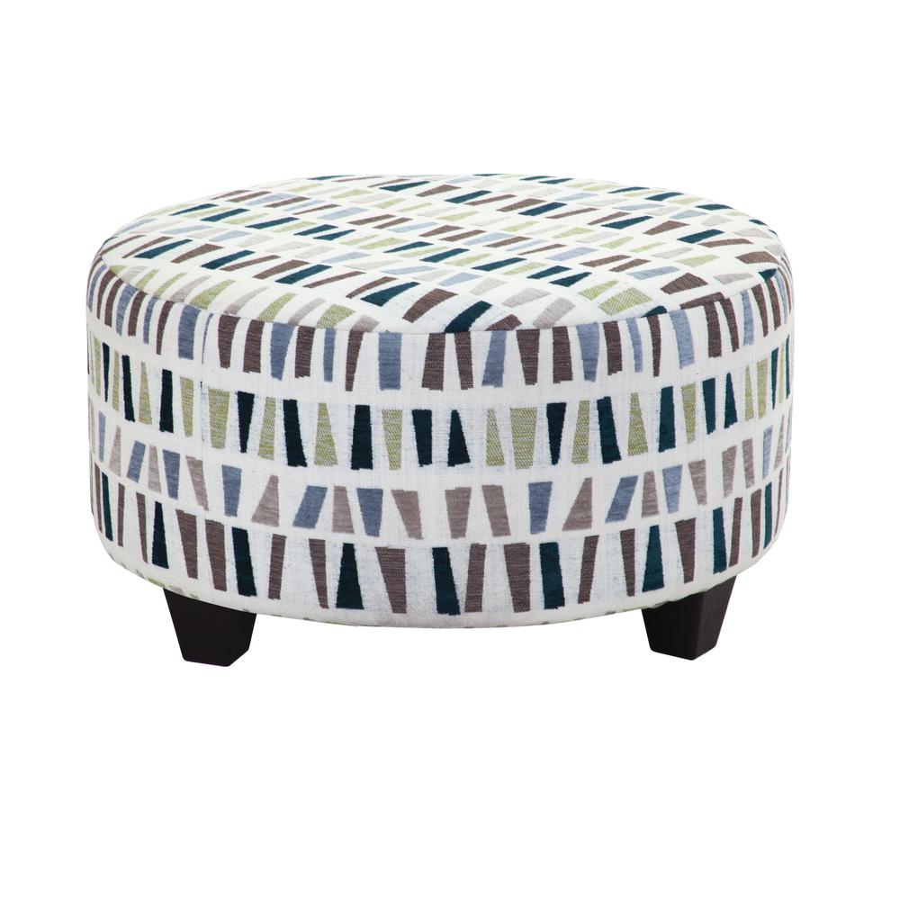 Transitional Multi Colored Round Upholstered Ottoman. Picture 1