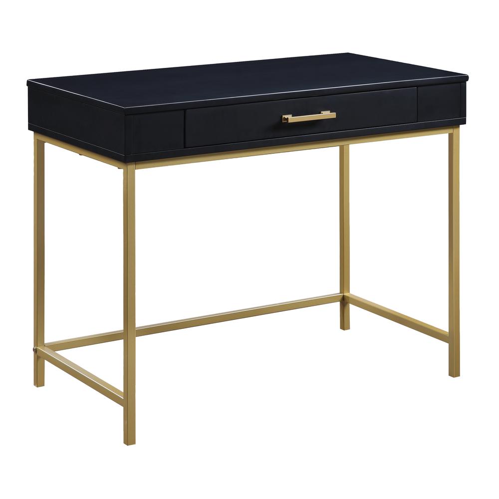 Modern Life Desk in Black Finish With Gold Metal Legs, MDR36-BK. Picture 1