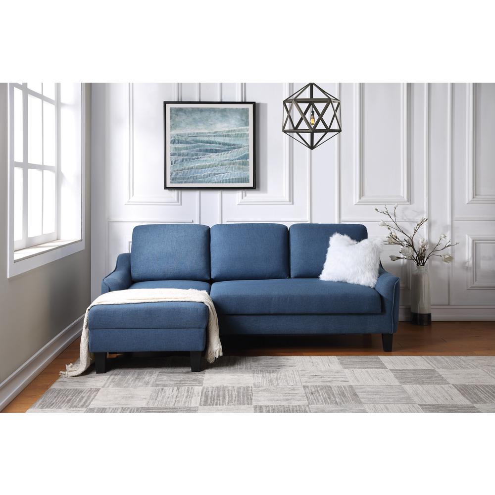 Lester Sofa with Chaise and Twin Sleeper in Blue fabric with Black legs, LST55S-B81. Picture 2