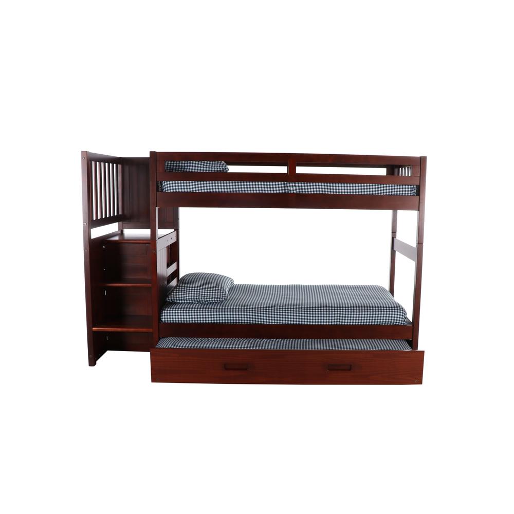 Solid Pine Mission Staircase Twin, Twin Bunk Bed with Drawer Chest, Trundle Bed. Picture 3