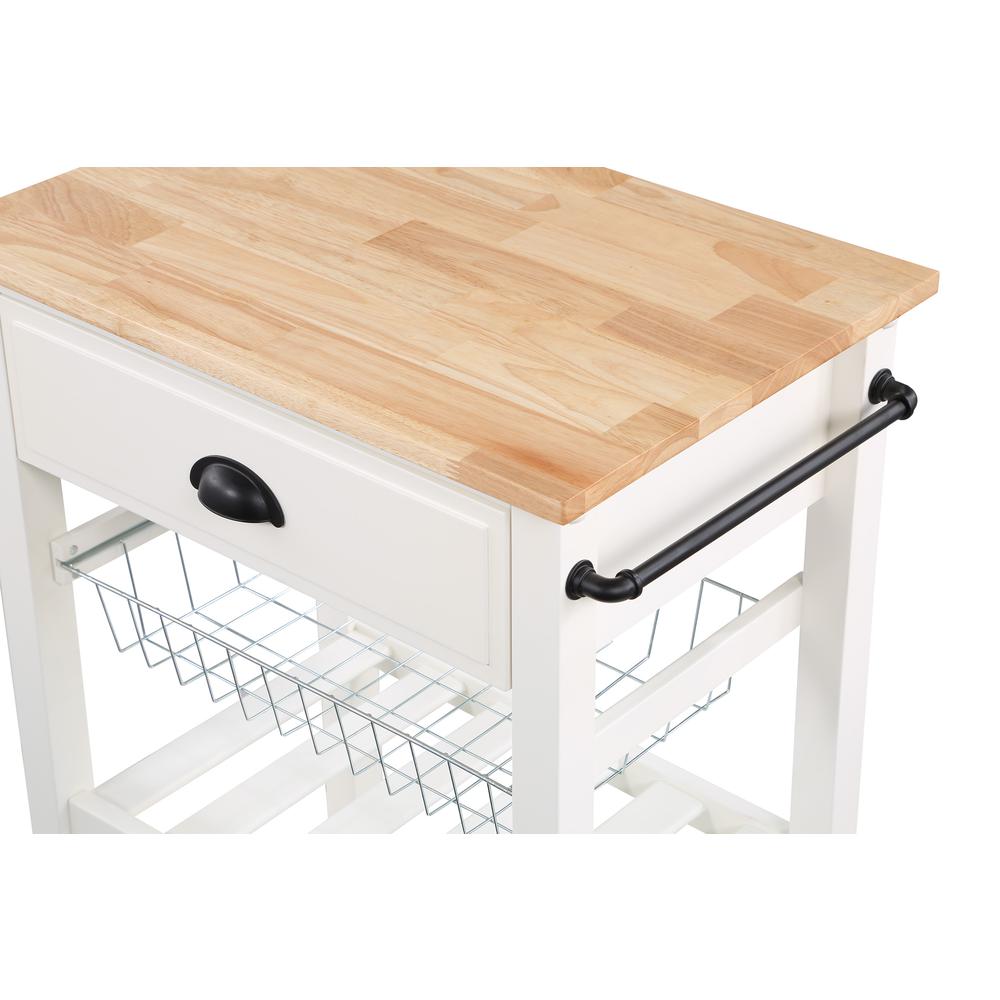OS Home and Office Furniture Model HMPNW-11 Hampton Kitchen Cart in White with Solid Rubberwood Top. Picture 7