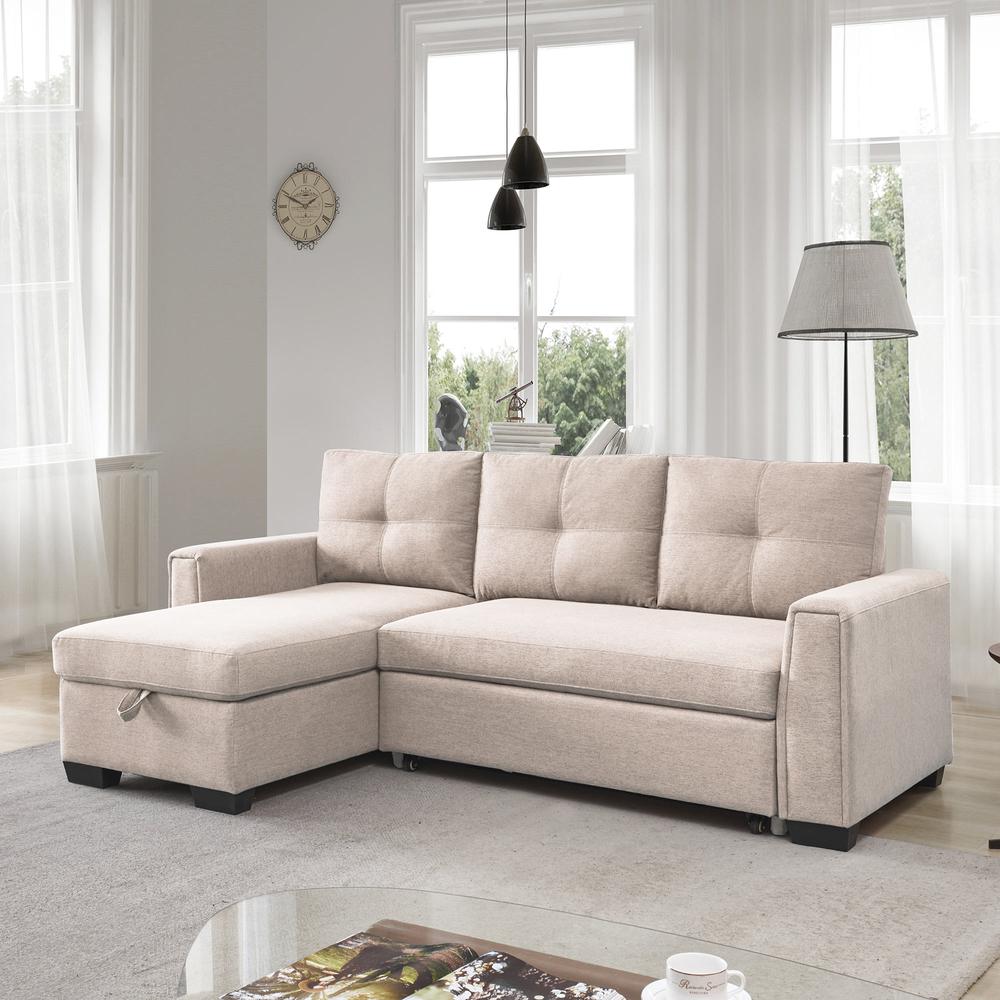 Tufted Sectional Chaise Sofa Sleeper with Storage. Picture 14