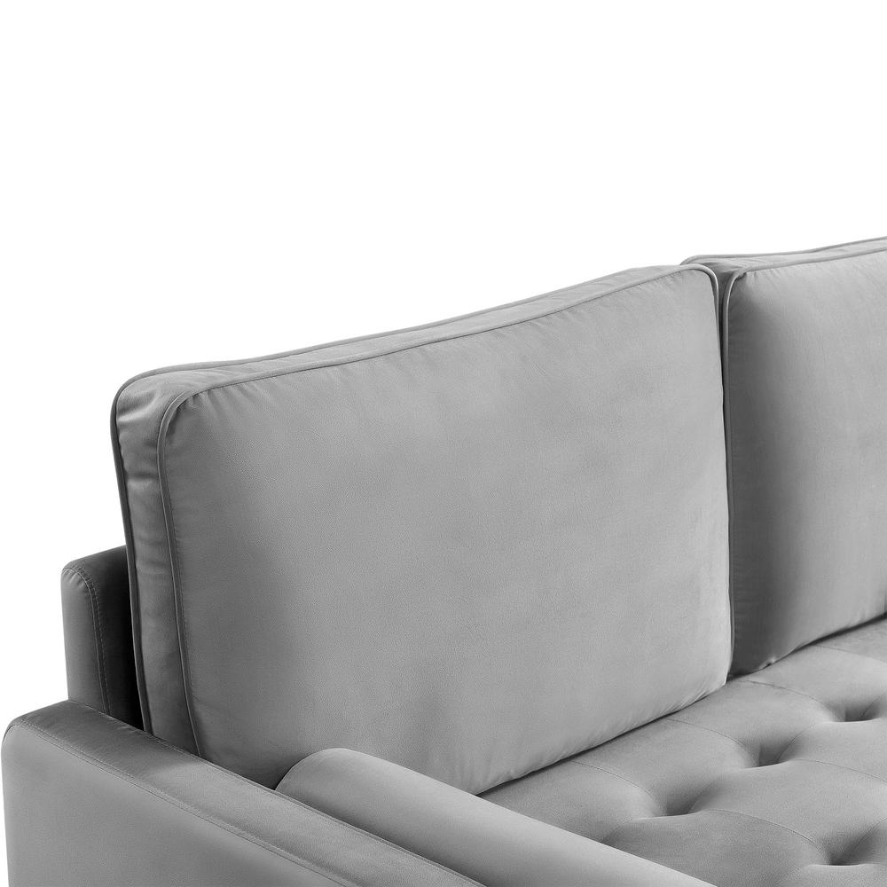 69 Inch Wide Upholstered Two Cushion Sofa with Bolster Pillows in Grey Velvet. Picture 11