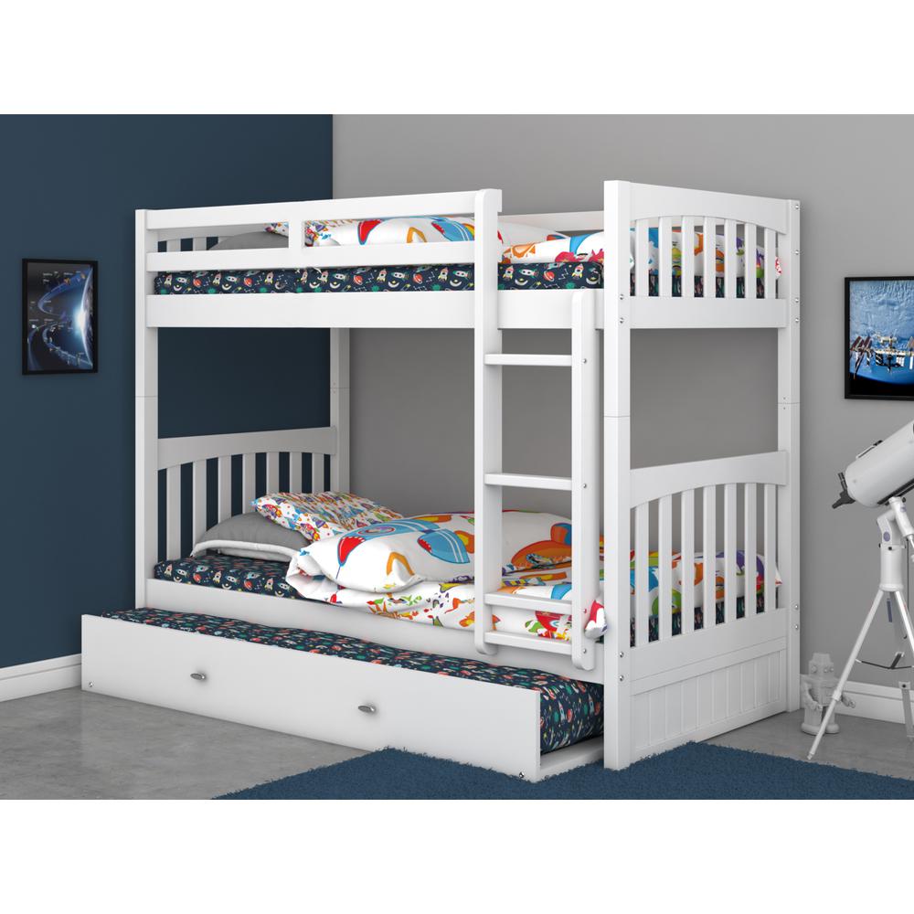 Solid Pine Twin over Twin Bunk Bed with Roll out Twin Trundle Bed. Picture 8