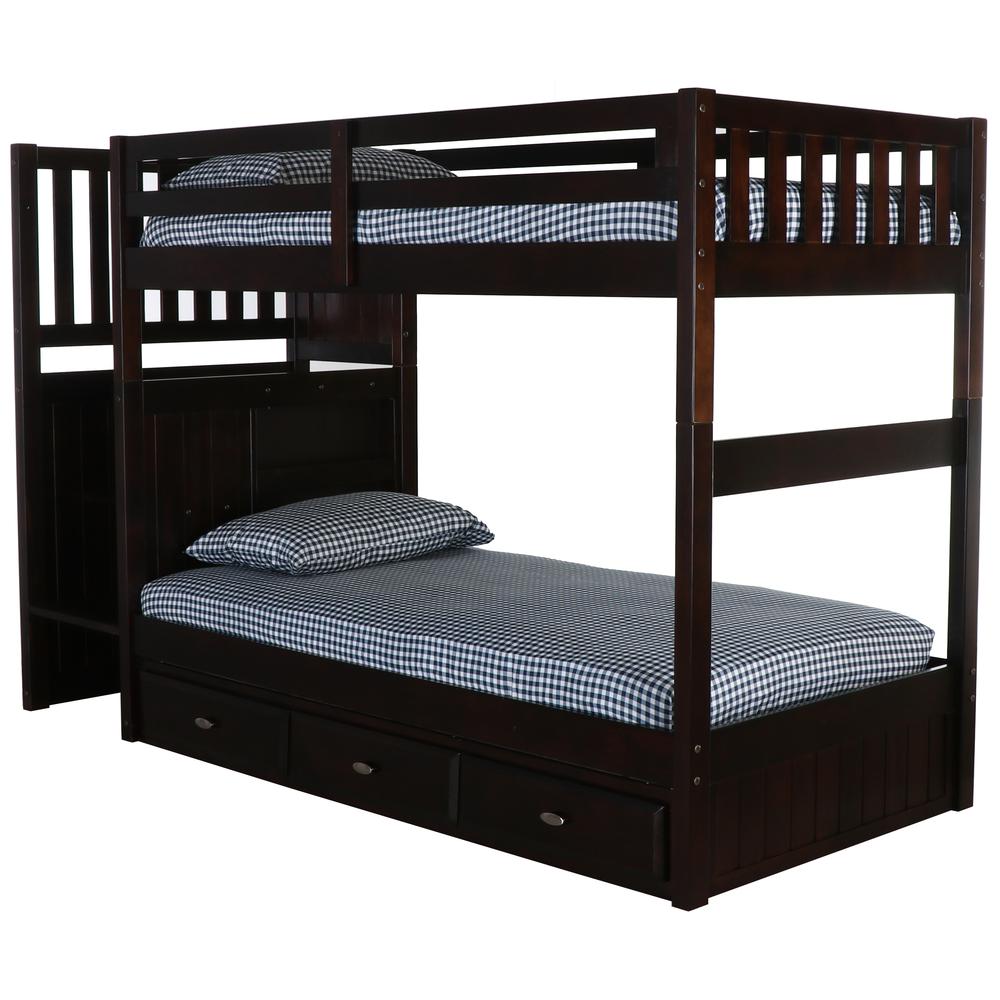 Mission Staircase Twin over Twin Bunk Bed with Seven Drawers. Picture 2