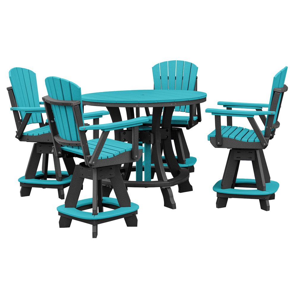 OS Home and Office Model CR130ARB-K Five Piece Round Counter Height Dining Set in Aruba Blue on a Black Base. Picture 2