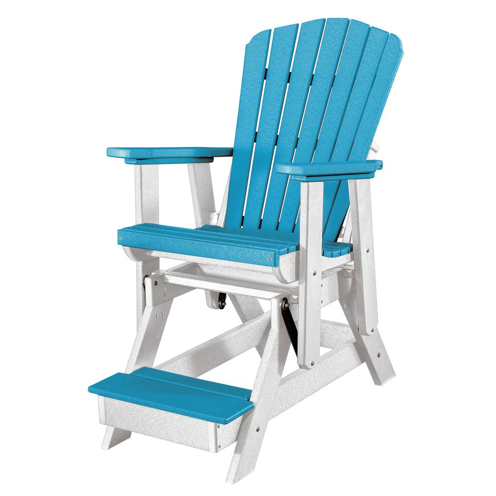 OS Home and Office Model 516ARW Fan Back Balcony Glider in Aruba Blue with a White Base, Made in the USA. Picture 2