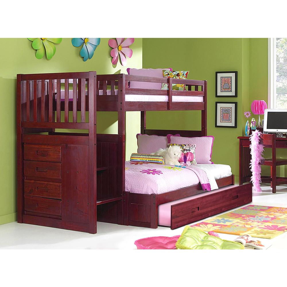 Solid Pine Mission Staircase Twin over Full Bunk Bed with Four Drawer Chest. Picture 8