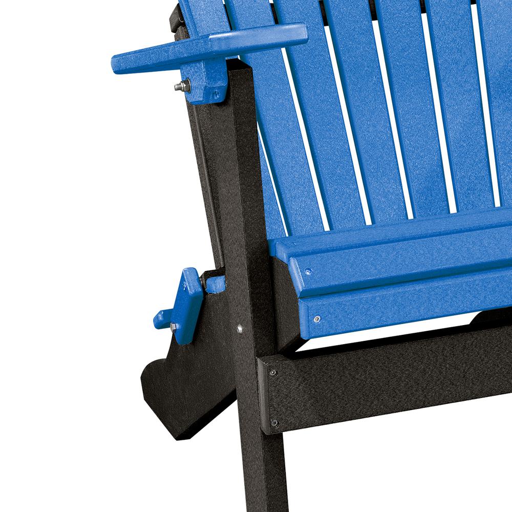 OS Home and Office Model 519BBK Fan Back Folding Adirondack Chair in Blue with a Black Base, Made in the USA. Picture 3