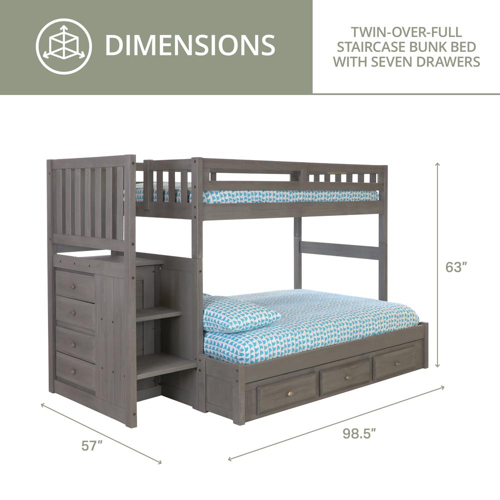 Solid Pine Mission Staircase Twin over Full Bunk Bed with Seven Drawers. Picture 5