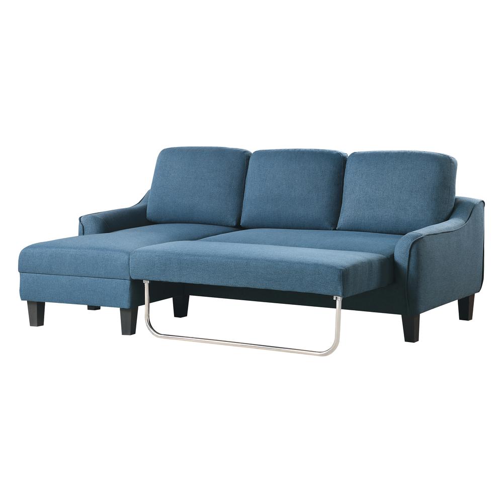 Lester Sofa with Chaise and Twin Sleeper in Blue fabric with Black legs, LST55S-B81. Picture 3