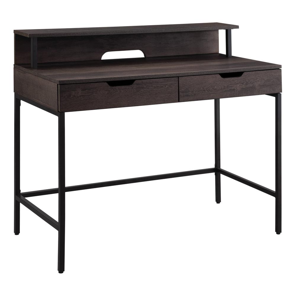 Contempo 40” Desk with 2 drawers and shelf hutch in Brown Wood Grain Finish, CNT44-AH. The main picture.