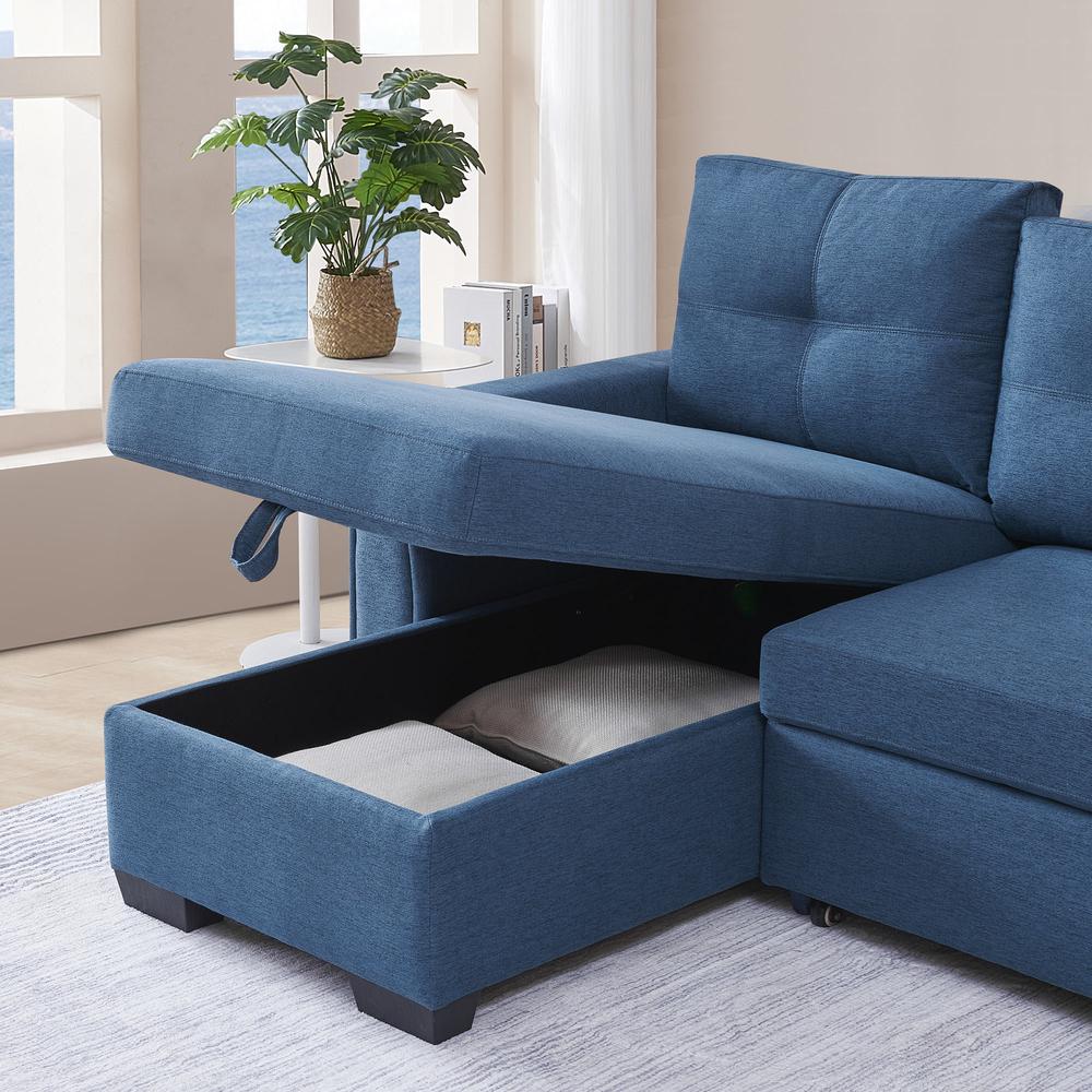 Tufted Sectional Chaise Sofa Sleeper with Storage in Blue. Picture 6