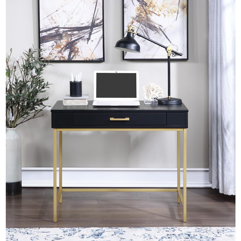 Modern Life Desk in Black Finish With Gold Metal Legs, MDR36-BK. Picture 3