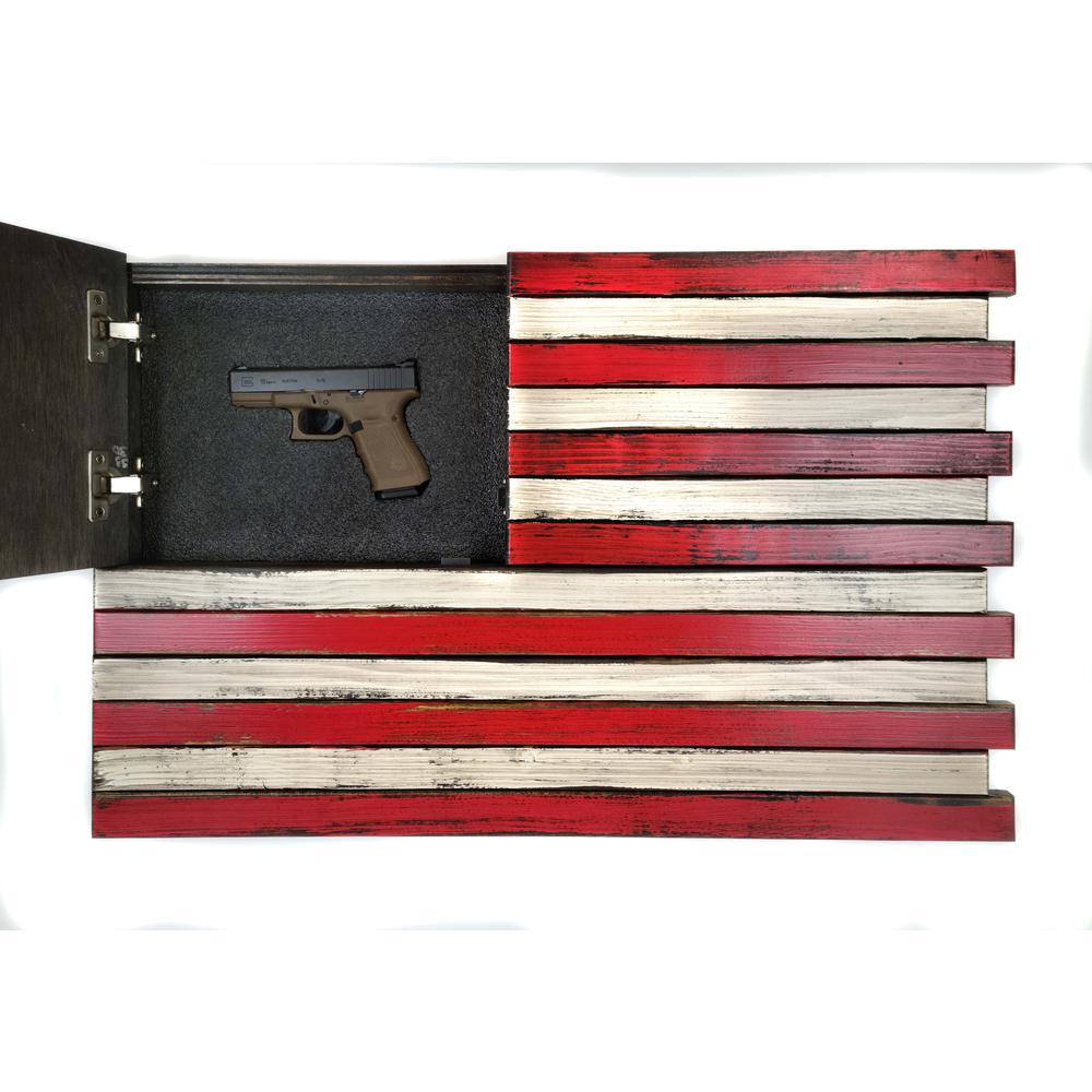 American Furniture Classics Model SMALL2COMP Small American Flag Wall Hanging Gun Concealment with Two Secret Compartments. Picture 6