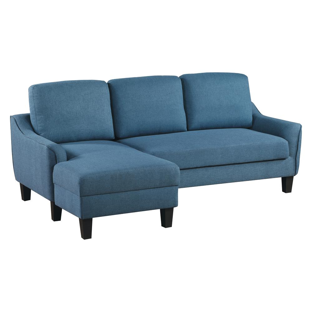 Lester Sofa with Chaise and Twin Sleeper in Blue fabric with Black legs, LST55S-B81. The main picture.