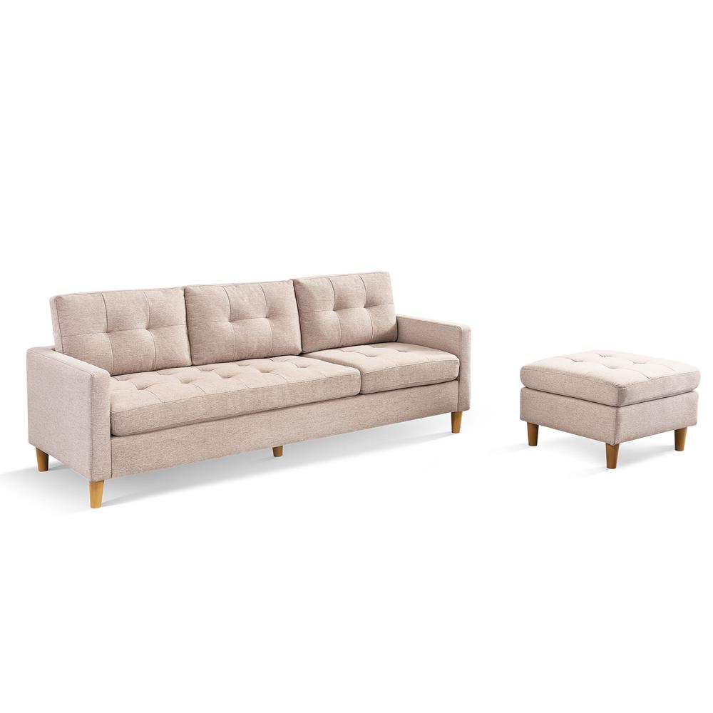 Two Piece Upholstered Tufted L Shaped Sectional with Ottoman in Beige. Picture 5