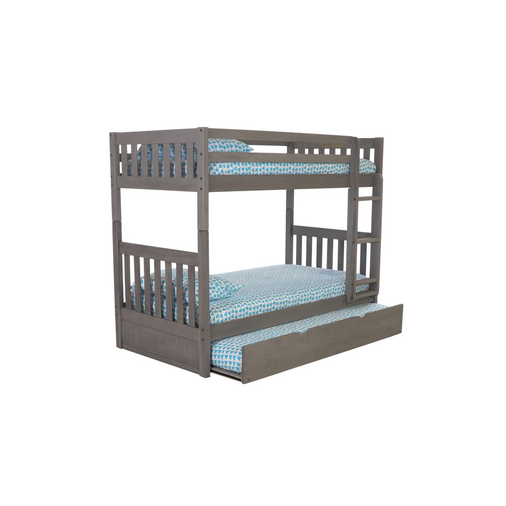 Solid Pine Twin/Twin Bunk Bed with Twin Trundle in Charcoal Gray. Picture 3