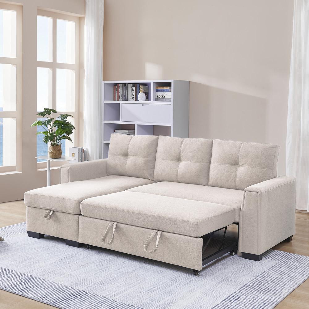 Tufted Sectional Chaise Sofa Sleeper with Storage. Picture 13