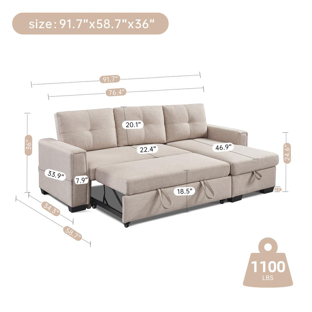 Tufted Sectional Chaise Sofa Sleeper with Storage. Picture 4