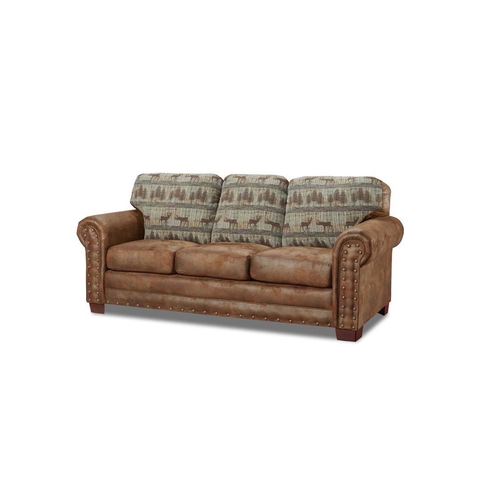 American Furniture Classics Model 8503-90 Deer Teal Lodge Tapestry Sofa. Picture 1