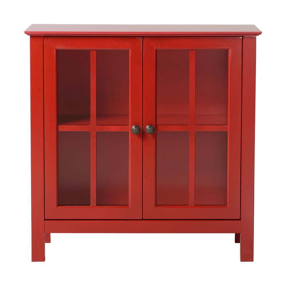 Red Glass Door Accent and Display Cabinet. Picture 1