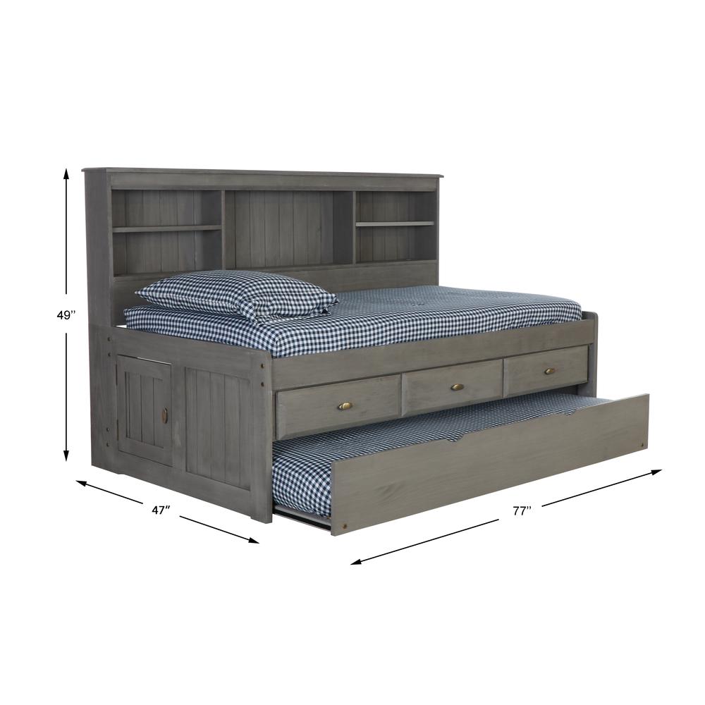 OS Home and Office Furniture Model 83222-3-KD, Solid Pine Twin Daybed with Three Drawers and Twin Trundle in Charcoal Gray. Picture 3