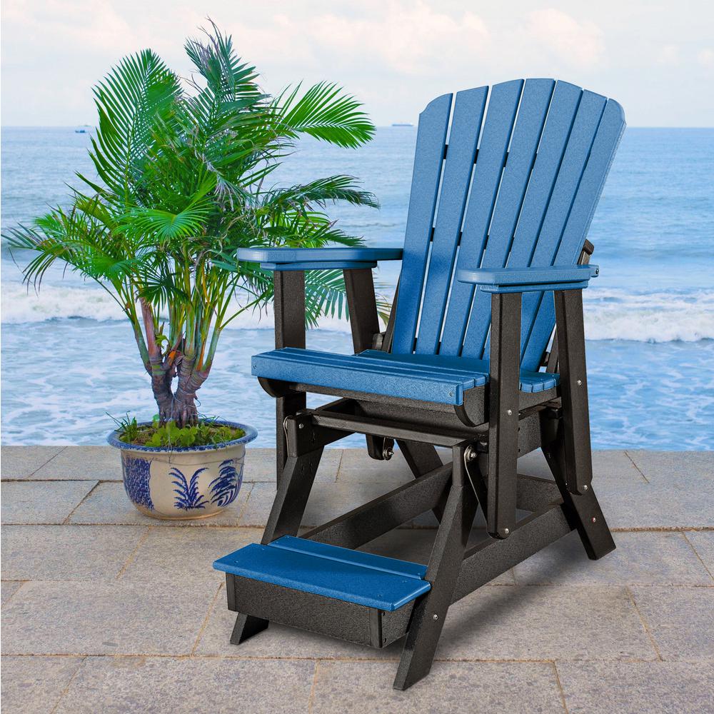 OS Home and Office Model 516BBK Fan Back Balcony Glider  in Blue with a Black Base, Made in the USA. Picture 1