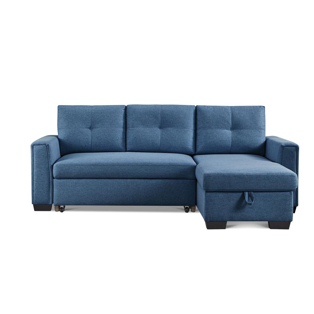 Tufted Sectional Chaise Sofa Sleeper with Storage in Blue. Picture 1