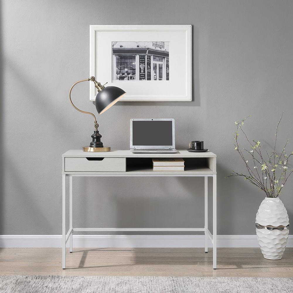 Contempo 40” Desk with Drawer and Shelf in White Oak Finish, CNT43-WK. Picture 3