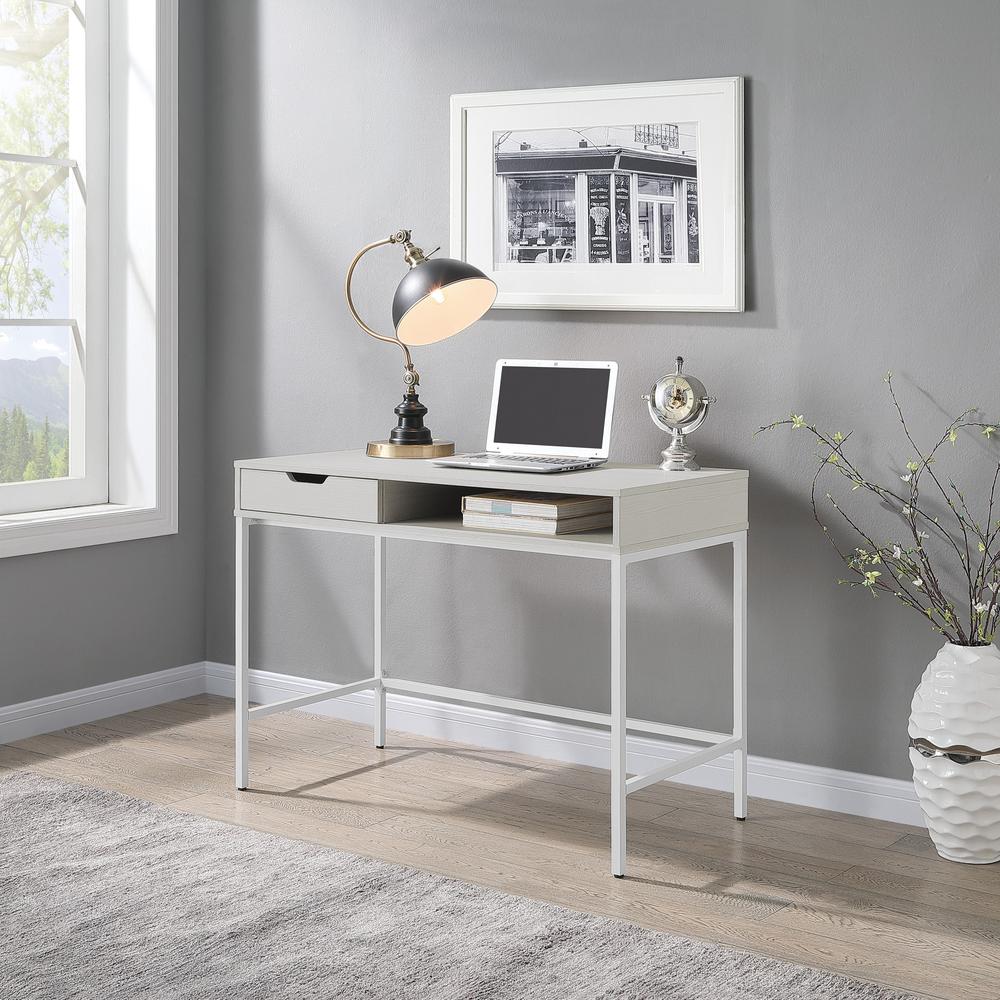Contempo 40” Desk with Drawer and Shelf in White Oak Finish, CNT43-WK. Picture 2