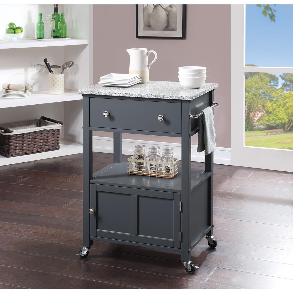 OS Home and Office Furniture Fairfax Model FRXG-2 Gray Kitchen Cart with Doors, Towel Rack, and Drawer. Picture 2