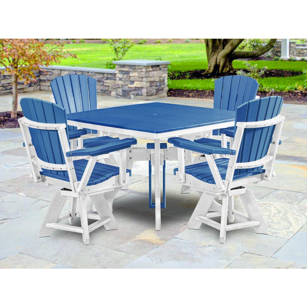 Five Piece Square Dining Height Dining Set in Blue with a White Base. Picture 4