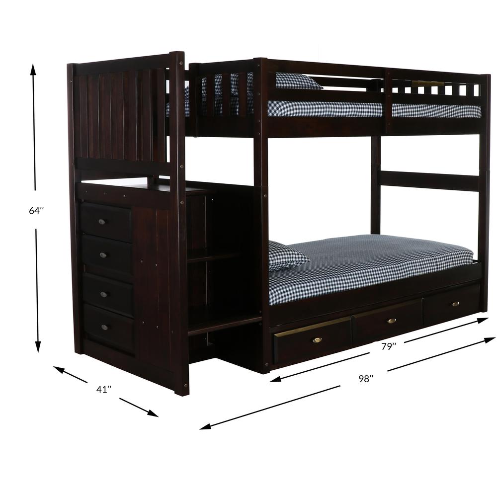 Mission Staircase Twin over Twin Bunk Bed with Seven Drawers. Picture 3