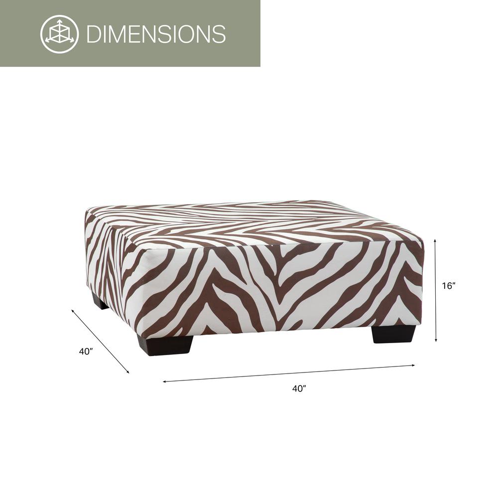 Square Arm Series Brown and White Zebra Upholstered Ottoman. Picture 3