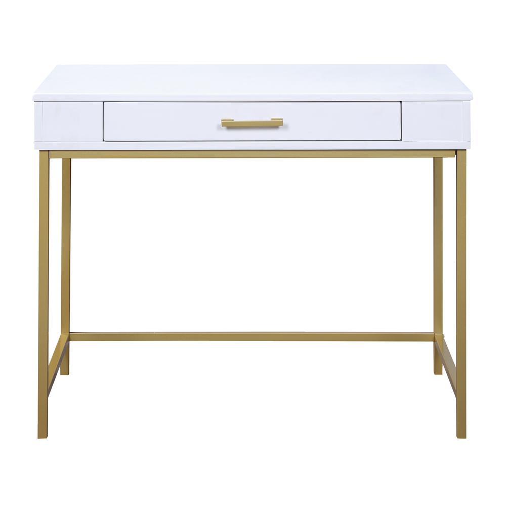 Modern Life Desk in White Finish With Gold Metal Legs, MDR36-WH. Picture 5