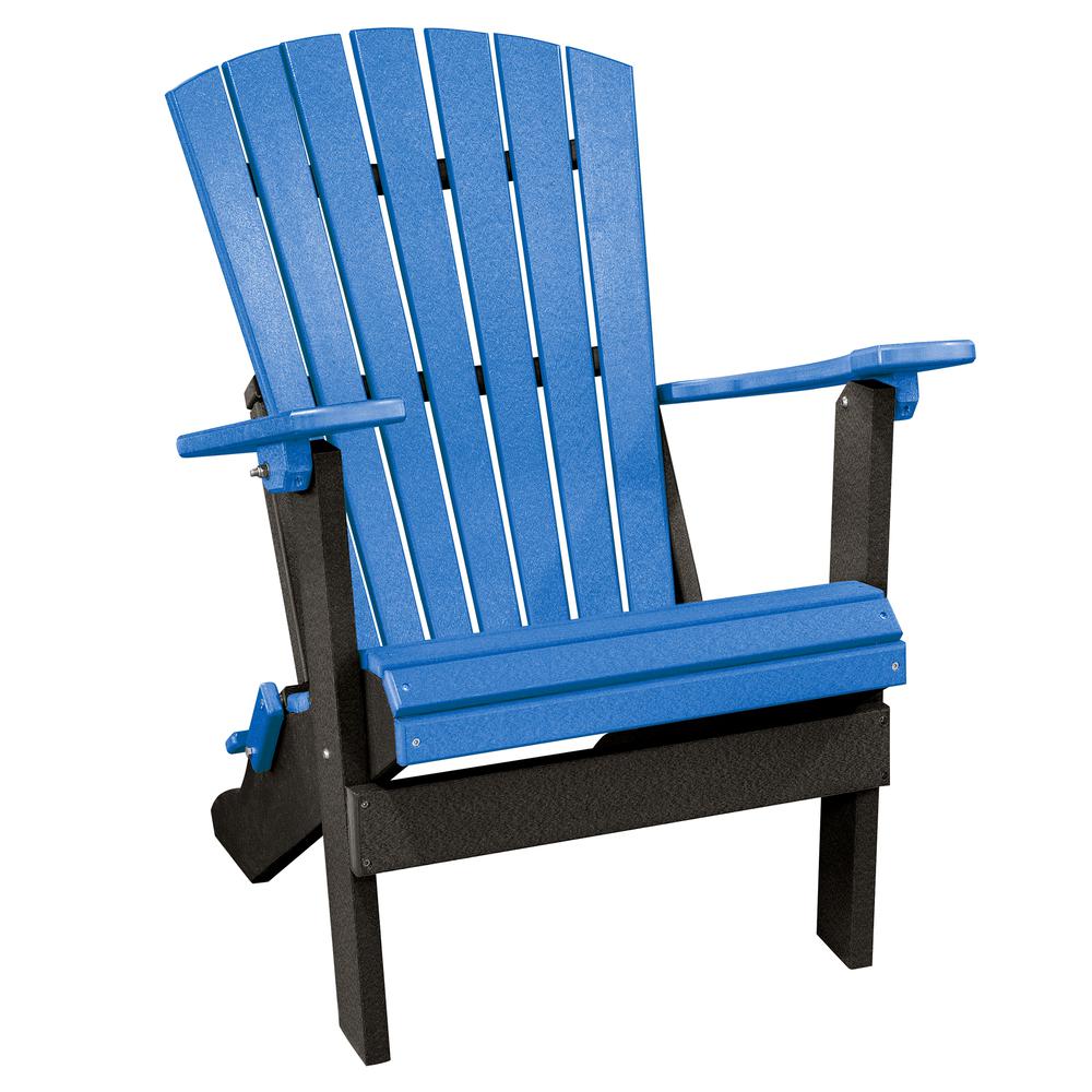 OS Home and Office Model 519BBK Fan Back Folding Adirondack Chair in Blue with a Black Base, Made in the USA. Picture 2